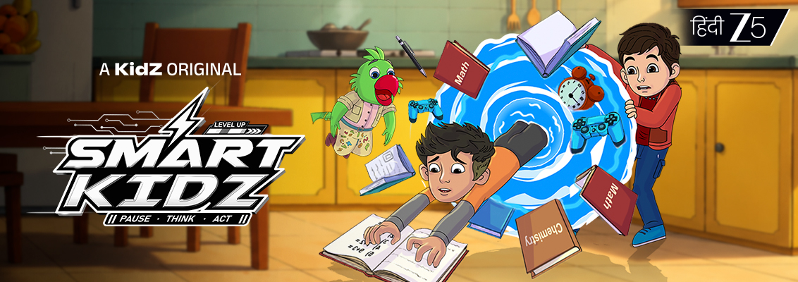 Smart KidZ family watch on ZEE5 featuring children enjoying educational animated stories about friendship, confidence, teamwork, and emotional growth.